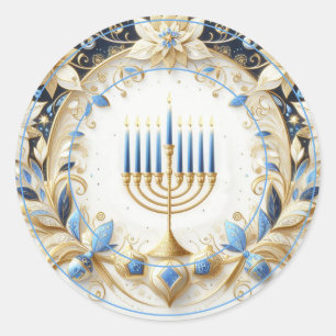 Sticker Rond Chandelier de Hanoucca et composition florale déco