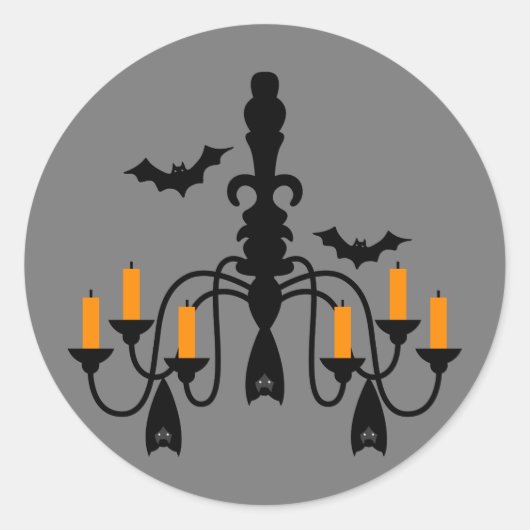 Sticker Rond Chandelier d'Halloween et chauves-souris (Devant)