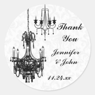 Sticker Rond Chandeliers Damas Noir et Blanc Mariage Faveur