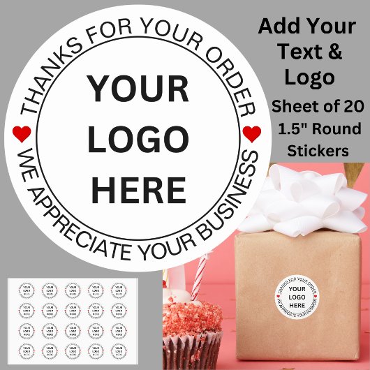 Sticker Rond Change ALL TEXT, Add your Logo Thanks for Business