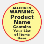 Sticker Rond Change ALL TEXT Allergen Warning, Black Red Yellow (Devant)