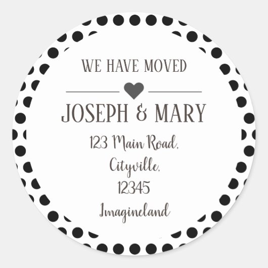Sticker Rond Changement d'adresse en pois noir (Devant)
