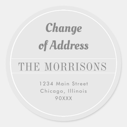 Sticker Rond Changement d'adresse gris et blanc (Devant)