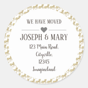 Sticker Rond Changement d'adresse motif de licorne rose