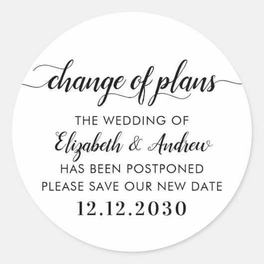 Sticker Rond Changement de plan Nouvelle date Chic Mariage de r (Devant)