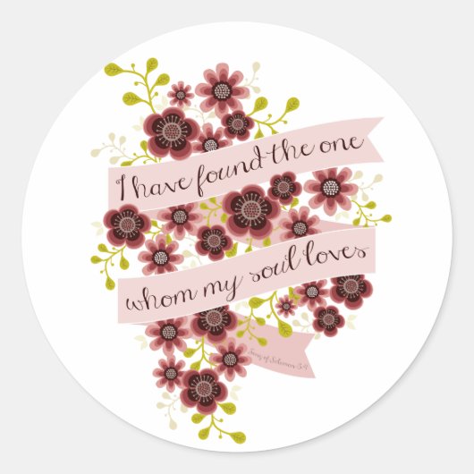 Sticker Rond Chanson de floral romantique de citation d'amour (Devant)