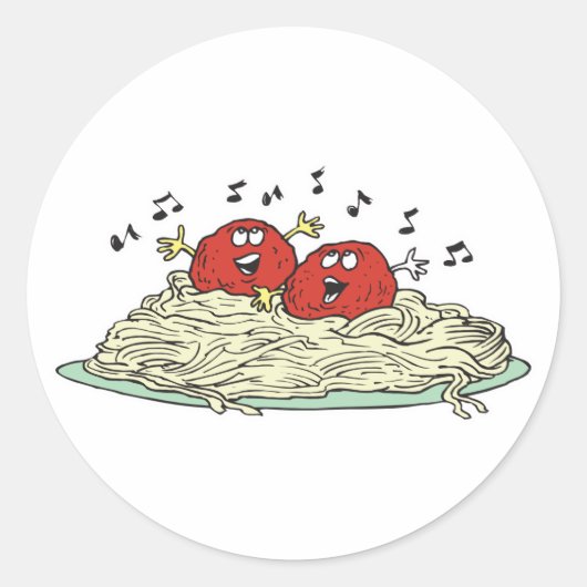 Sticker Rond chant des boulettes de viande sur spaghetti (Devant)
