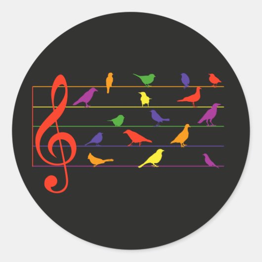 Sticker Rond Chant d'oiseau, dessin coloré (Devant)