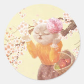 Sticker Rond Chanter Chat avec panier à fleurs (Devant)