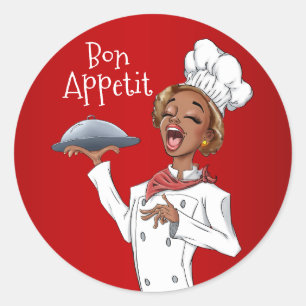 Sticker Rond Chanter la chef femme sur l'Arrière - plan rouge