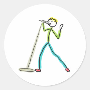Sticker Rond Chanteur de karaoke en bonhomme allumette