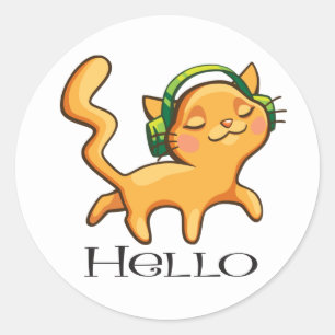 Sticker Rond Chanteuse Kitty Chat Chéri Chat Mignon