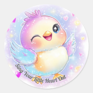 Sticker Rond Chantez votre petit coeur dehors : mignon Pastel B