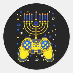 Sticker Rond Chanukah Juif Menorah Gamer Drôle Jeu