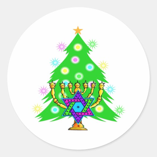 Sticker Rond Chanukkah et la carte de Noël (Devant)