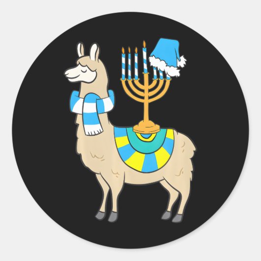 Sticker Rond Chanukkah Menorah Hanoukka Llama Avec Menorah (Devant)