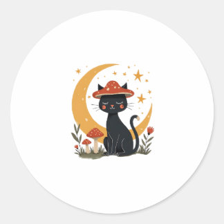Sticker Rond Chapeau de champignon pour chat Cottagecore chaton
