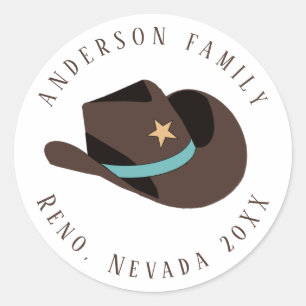 Sticker Rond Chapeau de Cowboy Occidental Réunion de Famille ID