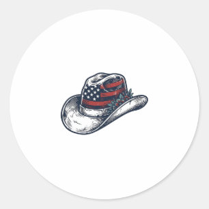Sticker Rond Chapeau de cowboy patriotique vintage Fleur Concep