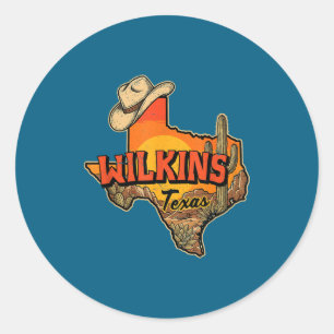 Sticker Rond Chapeau de cowboy vintage Wilkins Texas Désert Cac