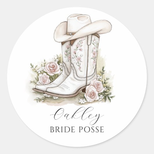 Sticker Rond Chapeau de cowgirl de la mariée posse Bottes Nom p (Devant)