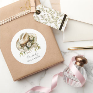 Sticker Rond Chapeau de Cowgirl Floral pour la Suite de la Mari