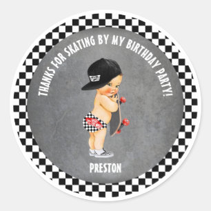 Sticker Rond Chapeau de garçon skateboard Skateur Rouge Gris No