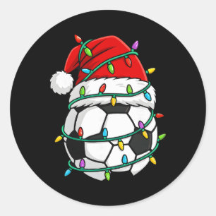 Sticker Rond Chapeau de Noël de football de Santa Lumières Sant