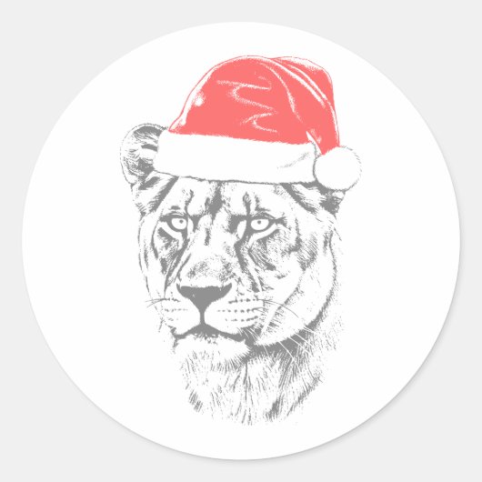Sticker Rond Chapeau de Noël de lionne (Devant)