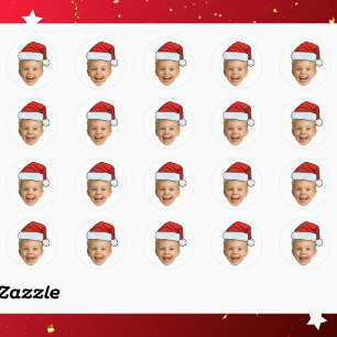 Sticker Rond Chapeau de Noël de Père Noël avec photo de visage