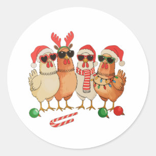 Sticker Rond Chapeau de Noël de Santa pour poulet de ferme fami