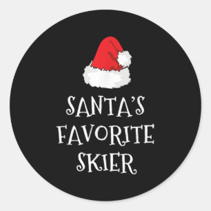 Sticker Rond Chapeau de Noël drôle de skieur préféré du Père No