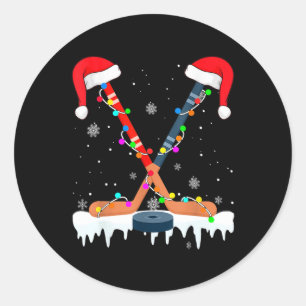 Sticker Rond Chapeau de Noël Hockey Santa Lumières Sport Amusan