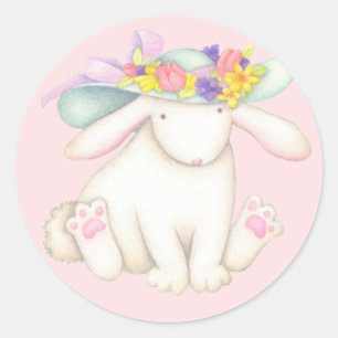 Sticker Rond Chapeau de Pâques Fleur Lapin Adresse de Retour