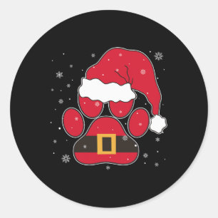 Sticker Rond Chapeau de Père Noël avec des pattes Chien Chat Pa