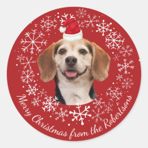 Sticker Rond Chapeau de Père Noël Photo de Noël Famille Nom Nei
