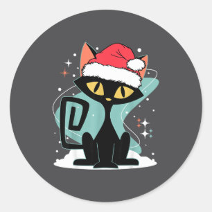Sticker Rond Chapeau de Père Noël pour chat moderne du milieu d