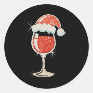 Sticker Rond Chapeau de Père Noël Verre à Vin Rouge Paillettes