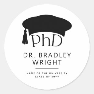 Sticker Rond Chapeau de remise des diplômes de doctorat PhD Dip