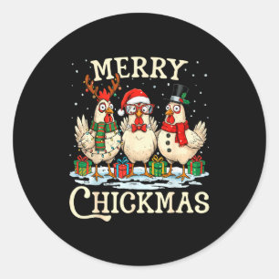 Sticker Rond Chapeau de Santa Noël de poulet Joyeux Chickmas Xm
