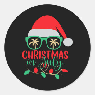 Sticker Rond Chapeau de Santa Noël en Juillet Lunettes d'été Cé