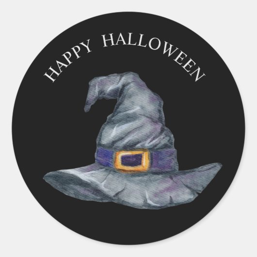 Sticker Rond Chapeau de sorcière à l'aquarelle pour Halloween (Devant)