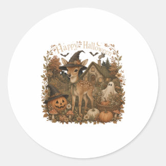 Sticker Rond Chapeau De Sorcière Faon Joyeux Halloween Cottagec