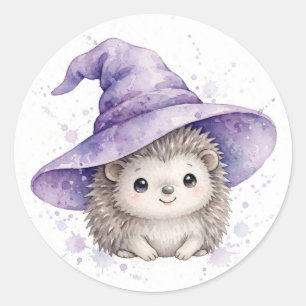 Sticker Rond Chapeau de Sorcière Hérisson Mignon