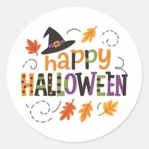Sticker Rond Chapeau de Sorcière Mignon Bonne Fête d'Halloween