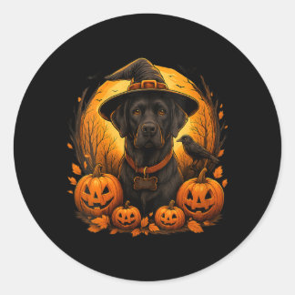 Sticker Rond Chapeau de sorcière pour femme chien Labrador noir