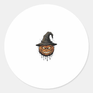 Sticker Rond Chapeau De Sorcière Vintage Citrouille Graphique H
