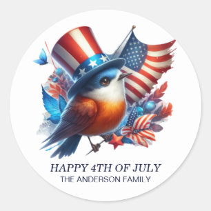 Sticker Rond Chapeau Haut de Forme Patriotique Oiseau Rouge Bla