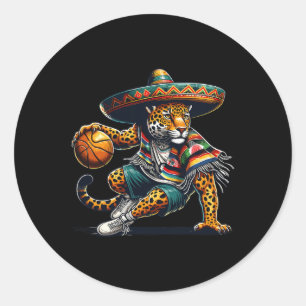 Sticker Rond Chapeau mexicain amusant Cinco De Mayo Jaguar Bask