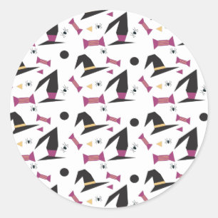 Sticker Rond Chapeau Rond de Sorcière Toile d'Araignée Hallowee